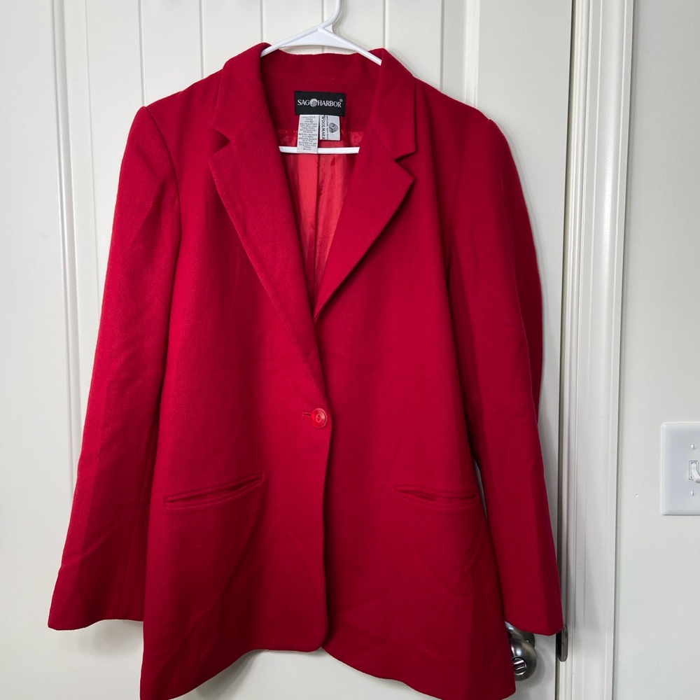 Vintage Sag‎ Harbor women’s solid red 100% wool button blazer jacket size 10